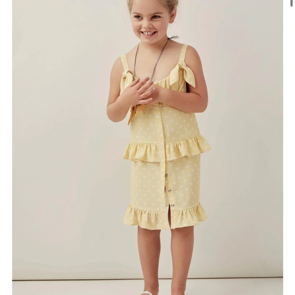 Yellow Polka Dot Ruffle Kids Dress